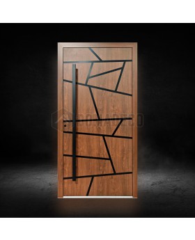 Porte d'entrée moderne en aluminium doré avec rayures noires