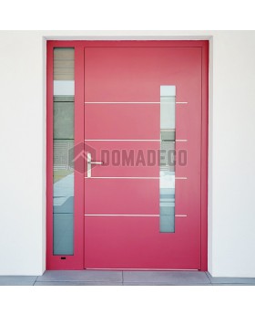 Porte d'entrée LIM à charnières en aluminium rouge avec fenêtre latérale gauche