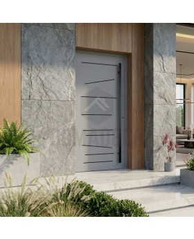 Porte d'entrée en aluminium gris