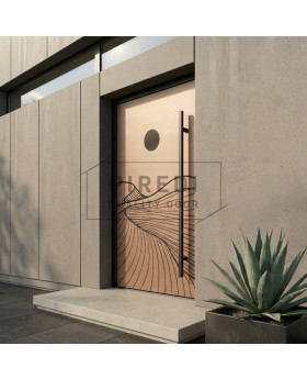 Porte d'entrée en aluminium avec texture cuivrée en métal fraisé