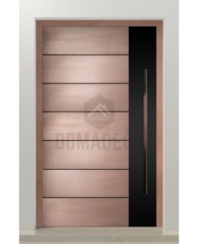 Porte pivotante en aluminium avec texture cuivrée en métal fraisé