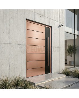Porte battante en aluminium avec texture cuivrée en métal fraisé
