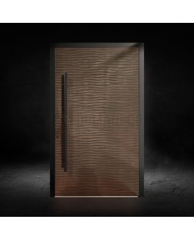 Porte d'entrée avant en aluminium avec charnières et texture métallique fraisée