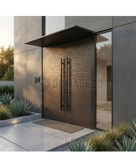 porte d'entrée double en aluminium avec finition métal brossé