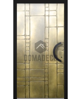 Porte d'entrée à charnières en aluminium avec texture en laiton jaune en métal fraisé