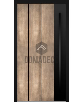 Porte d'entrée à charnières en aluminium avec texture de métal fraisé nickel-or