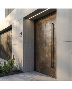 Porte battante en aluminium avec métal liquide bronze