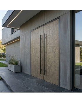 Porte d'entrée double en anthracite recouverte de métal liquide