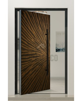 PIVOT M29 - porte pivotante en aluminium avec texture brune de métal fraisé