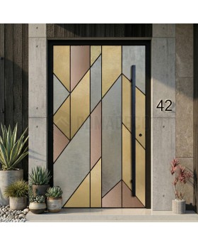 Porte d'entrée à charnières en aluminium noir recouverte d'une couche de métal liquide de couleur différente