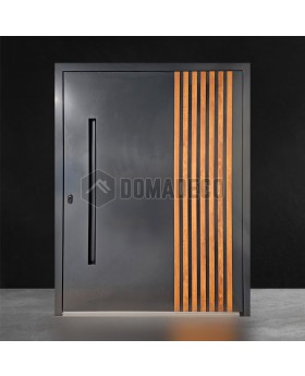 Porte pivotante en aluminium avec lames verticales en profilés d'aluminium