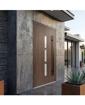 Porte d'entrée en aluminium à haute efficacité énergétique, modèle Walnut