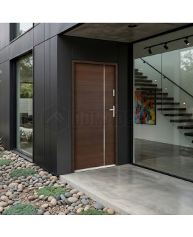 Porte d'entrée moderne en acajou