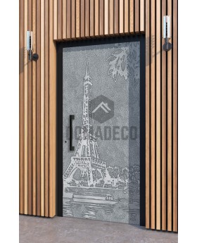 LIM Paris - porte d'entrée en aluminium avec texture Tour Eiffel en métal fraisé