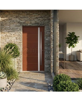 Porte d'entrée en aluminium rouge avec bande