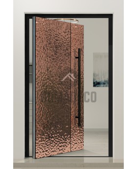 PIVOT B1 - porte pivotante en aluminium recouverte d'une tôle en acier inoxydable plaquée cuivre
