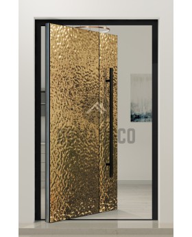 PIVOT B2 - porte pivotante en aluminium recouverte d'une feuille d'acier inoxydable dorée