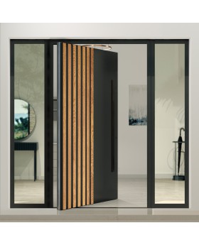 Porte pivotante avec fenêtre latérale gauche et droite