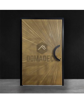 Porte en aluminium à charnières avec texture dorée en métal fraisé