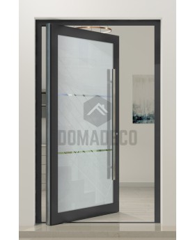 PIVOT Glass S2 - porte pivotante en aluminium dépoli avec deux bandes transparentes