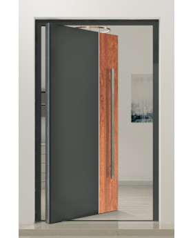 PIVOT V22 - porte d'entrée pivotante en aluminium avec décor bois