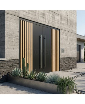 Porte double en aluminium noir avec lames verticales en profilés d'aluminium