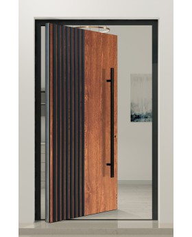 PIVOT RAIL6 - porte pivotante en aluminium avec lames verticales noires en profilés d'aluminium