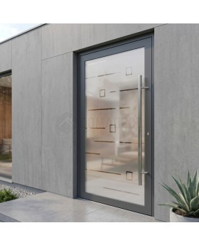 Porte d'entrée en aluminium anthracite avec décor transparent