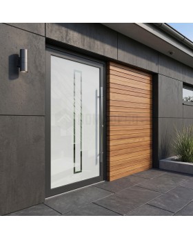 Porte d'entrée dépolie d'origine anthracite avec décor transparent