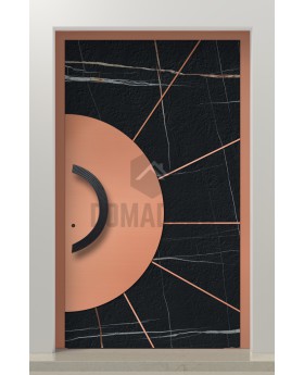 PIVOT Sahara - porte pivotante en aluminium recouverte de quartz fritté Sahara Noir et d'une feuille de cuivre