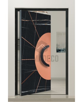 PIVOT Sahara - porte pivotante en aluminium recouverte de quartz fritté Sahara Noir et d'une feuille de cuivre