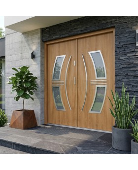 Porte double d'extérieur en métal haute sécurité, couleur anthracite, avec vitrage