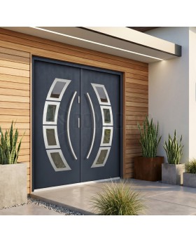 Porte double d'extérieur en métal haute sécurité, couleur anthracite, avec vitrage
