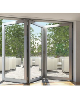 Porte pliante accordéon en verre et aluminium à 3 vantaux