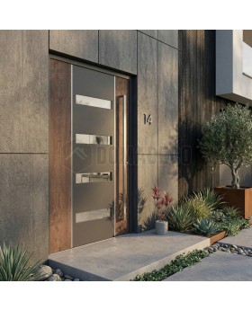 porte pivotante avec décor en bois