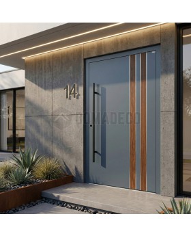 Porte d'entrée en aluminium anthracite avec décor bois