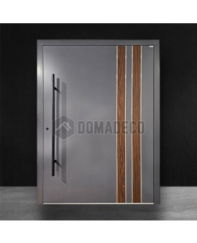 porte d'entrée anthracite aluminium avec décor bois noyer