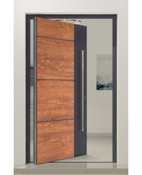 PIVOT V36 - puerta de entrada pivotante de aluminio con decoración de madera