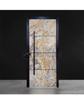 Porte d'entrée en aluminium avec pierre de grès