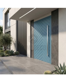 Porte pivotante extérieure en aluminium bleu