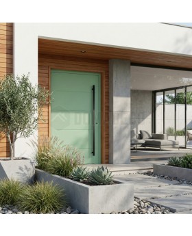 Porte d'entrée moderne en aluminium vert