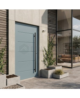 Porte d'entrée moderne en aluminium gris tourterelle
