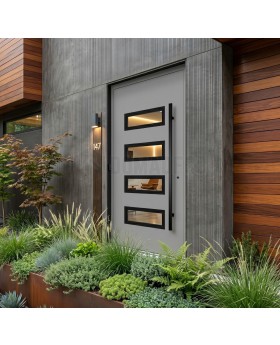 Porte d'entrée moderne en aluminium argenté