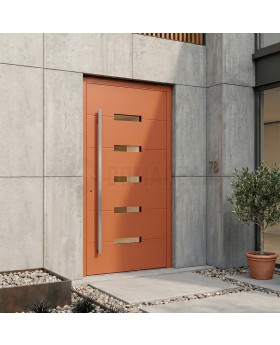 Porte d'entrée contemporaine en aluminium orange