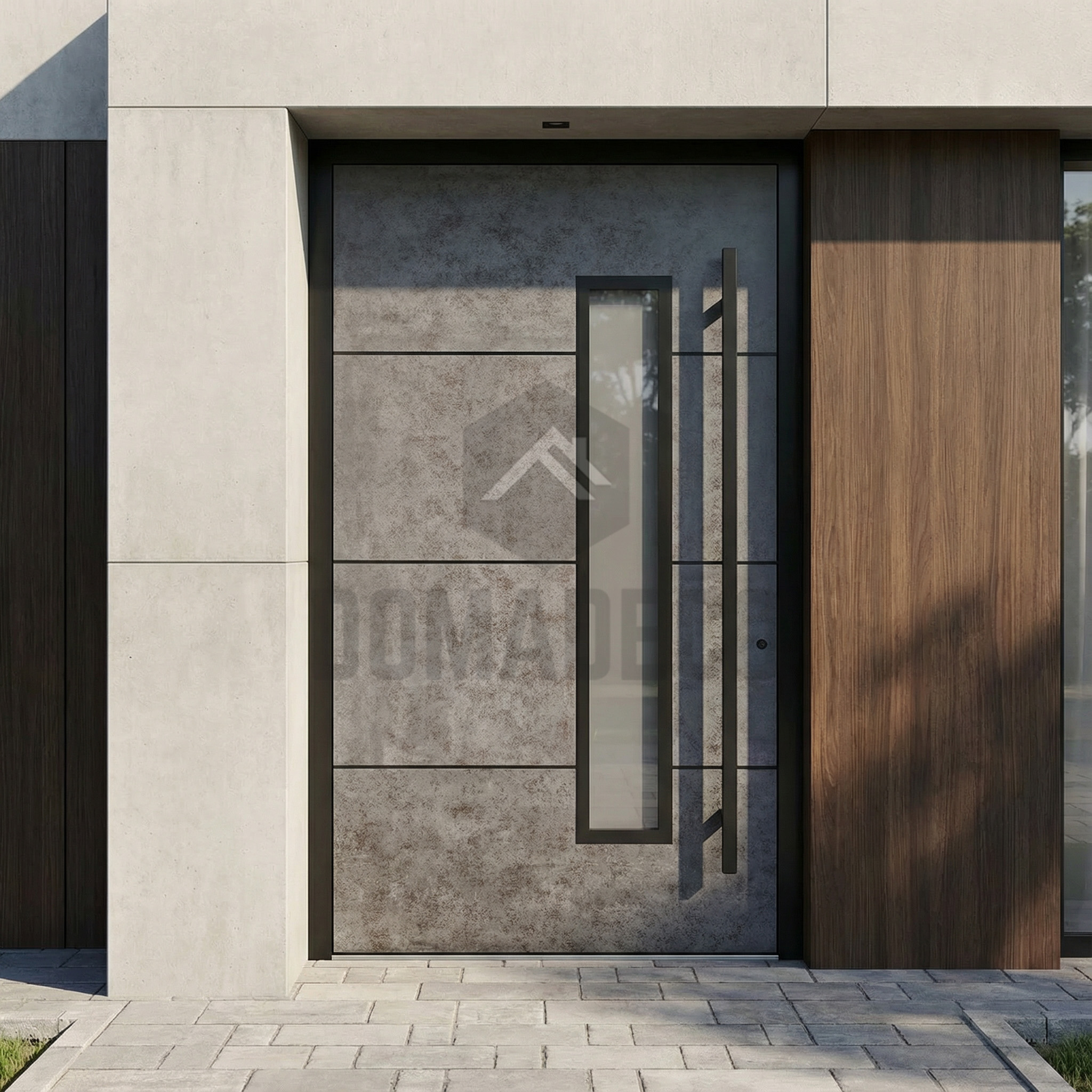 Porte d'entrée en aluminium recouverte de quartz fritté